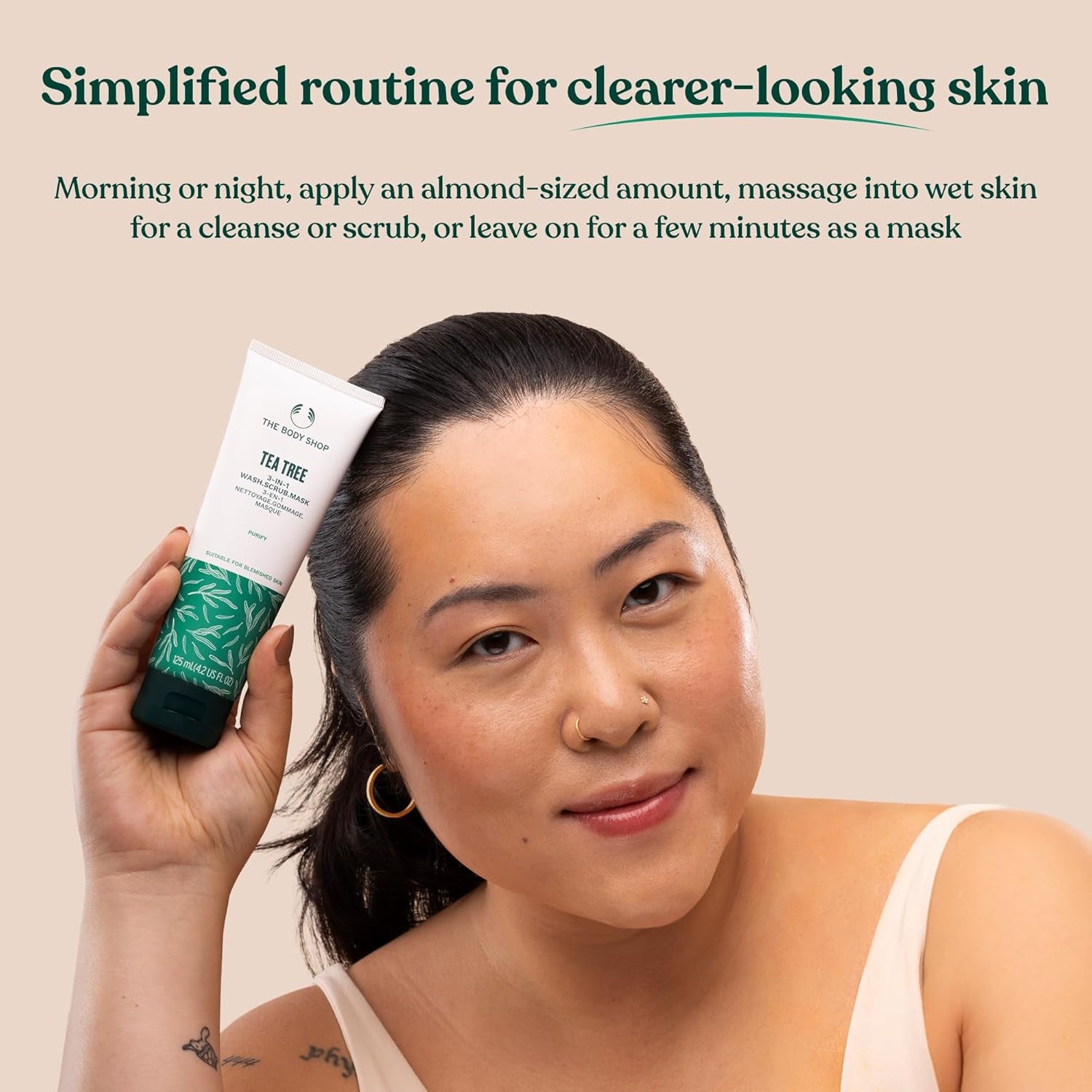 Tea Tree 3 in 1 Wash Scrub & Mask – Purifying Vegan Skincare for Oily, Blemished Skin – 4.2 Oz